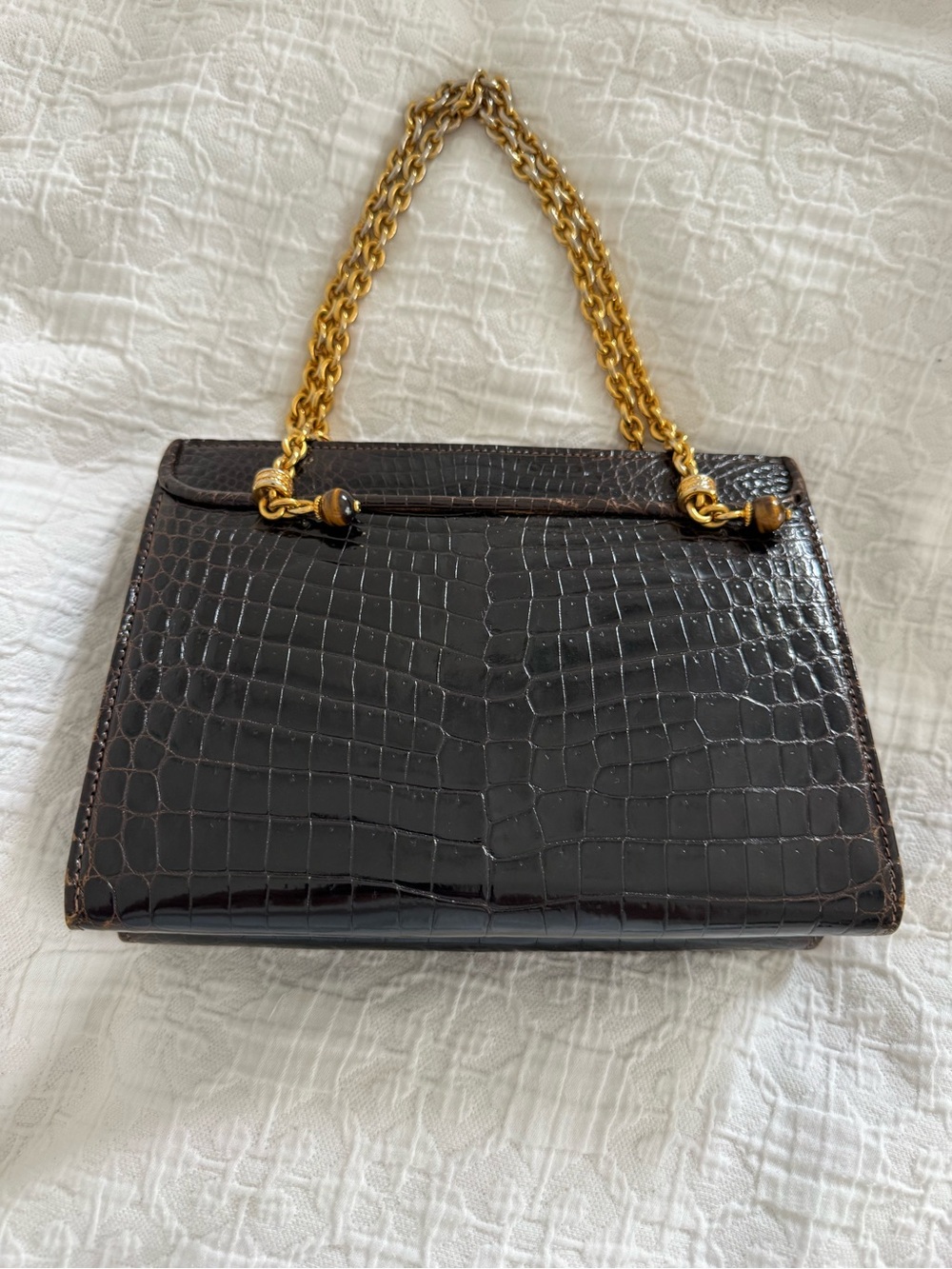 Vintage Gucci Crocodile Bag - Gold Chain with Tiger's Eye Bead Accents